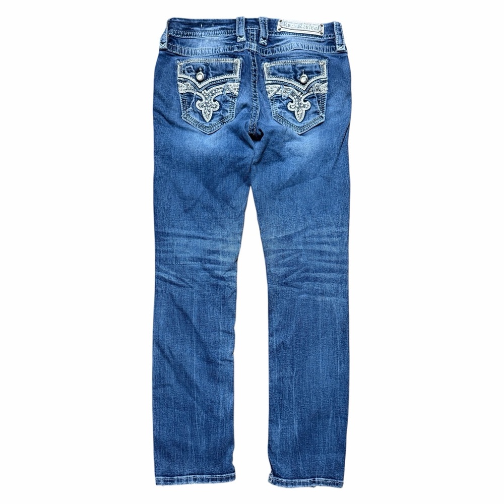 Women’s Rock Revival Adara Straight Distressed Blue Denim Jeans Size 28